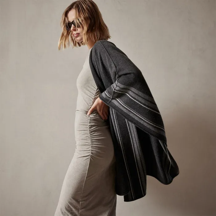 James Perse JacketsOuterwear Recycled Cashmere Multi Striped Poncho Coal 8211 Women