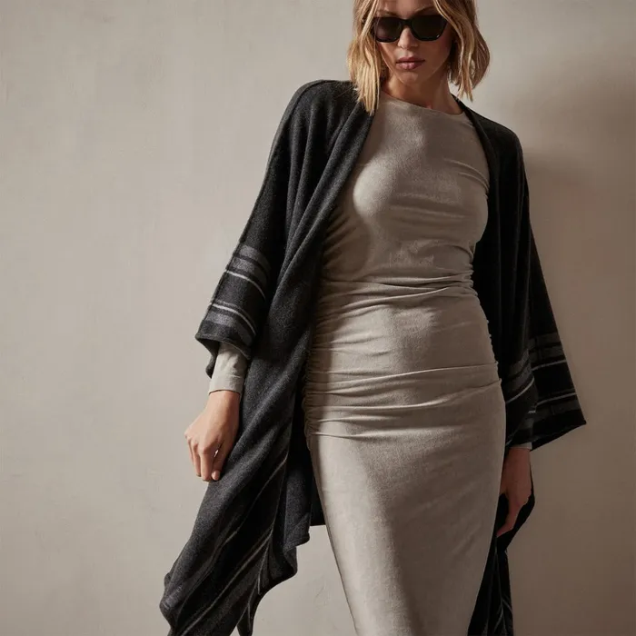 James Perse JacketsOuterwear Recycled Cashmere Multi Striped Poncho Coal 8211 Women