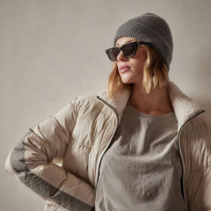 James Perse JacketsOuterwear Side Stripe Puffer Jacket Cloudsilver 8211 Women