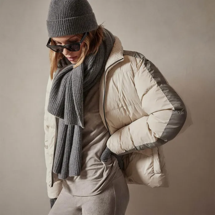 James Perse JacketsOuterwear Side Stripe Puffer Jacket Cloudsilver 8211 Women
