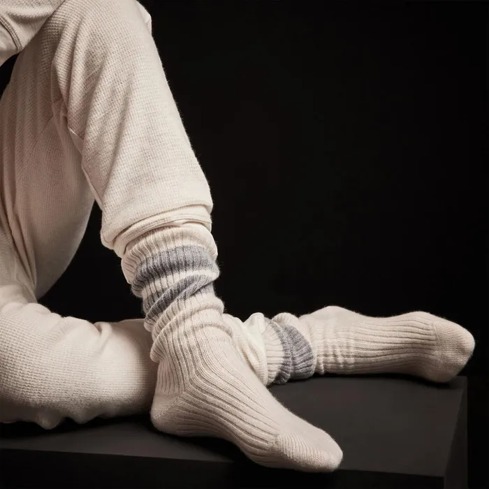 James Perse Lounge Long Chunky Cashmere Sock Pearlheather Grey 8211 MenWomen