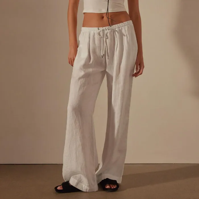 James Perse PantsDenim Wide Leg Relaxed Linen Pant White 8211 Women