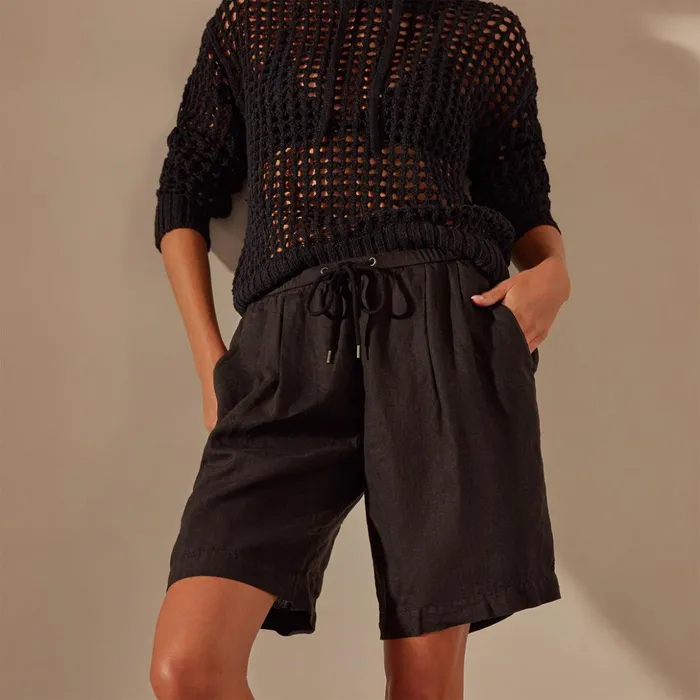 James Perse Shorts Pleated Linen Bermuda Short Black 8211 Women