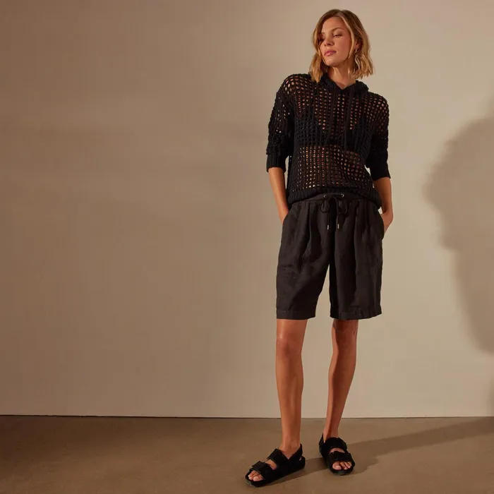James Perse Shorts Pleated Linen Bermuda Short Black 8211 Women