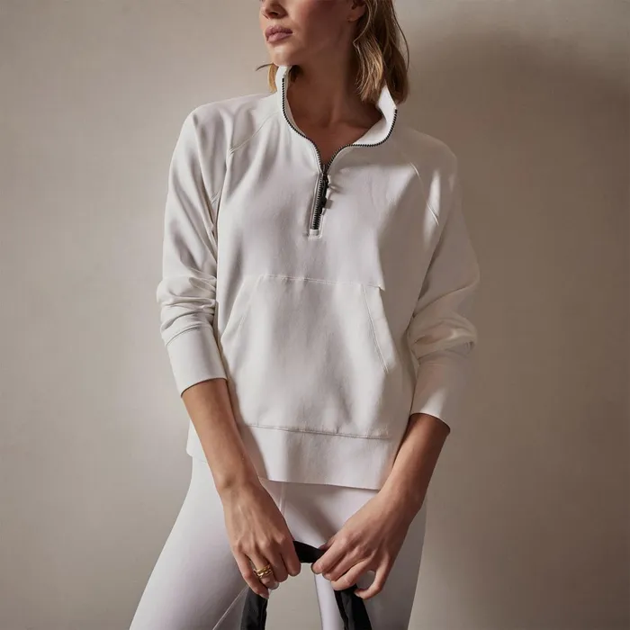 James Perse Sweat TopsBottoms Long Sleeve Zip Sweat Top White 8211 Women