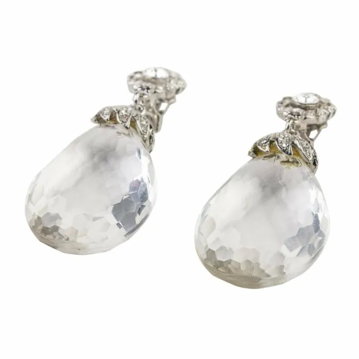 Kenneth Jay Lane Clear Crystal Earrings Women Silver Clip Earring With Rhinestone Center