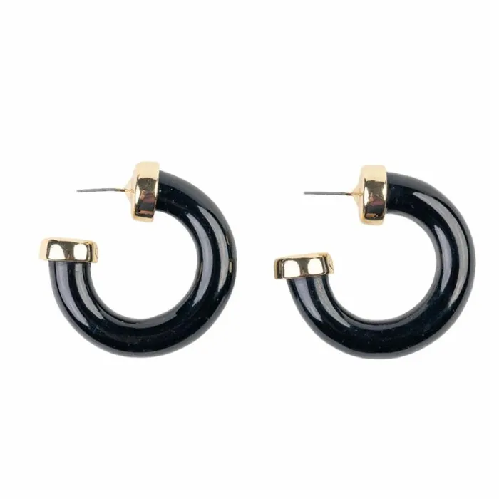 Kenneth Jay Lane Dark Color Earrings Women Black Polished Hoop Earring With Gold Kenneth Jay Lane Dark Color Earrings Women Black Polished Hoop Earring With Gold