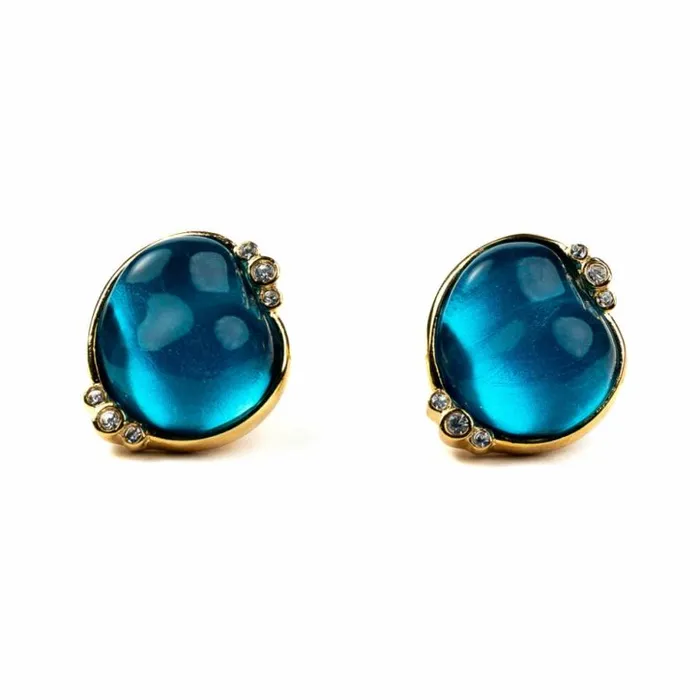 Kenneth Jay Lane Dark Color Gem Earrings Women Aqua Nugget Clip Earrings