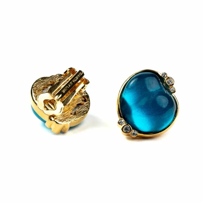 Kenneth Jay Lane Dark Color Gem Earrings Women Aqua Nugget Clip Earrings