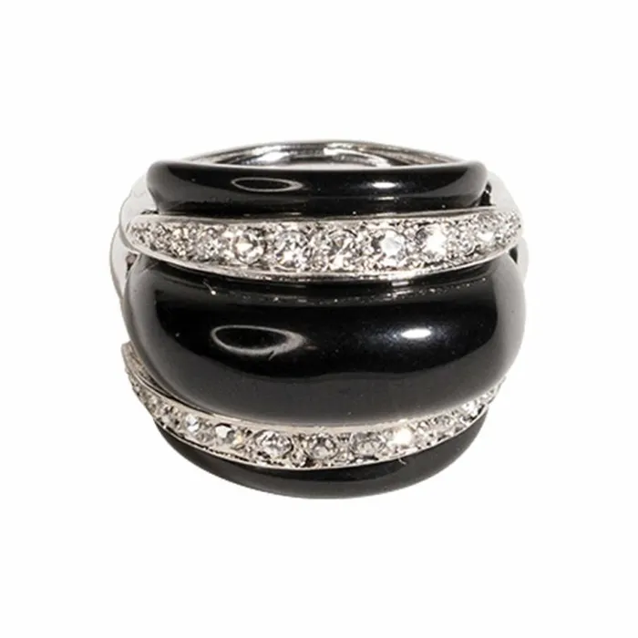 Kenneth Jay Lane Dark Color Rings Women Black and Crystal Dome Ring