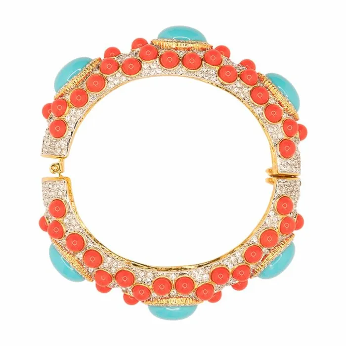 Kenneth Jay Lane Light Color Bracelets Women Coral And Turquoise Cabochon Bracelet Kenneth Jay Lane Light Color Bracelets Women Coral And Turquoise Cabochon Bracelet