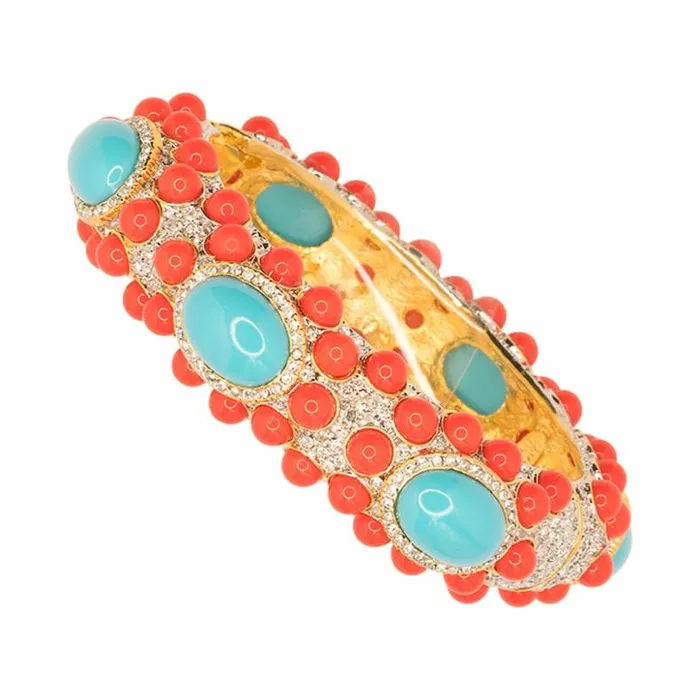 Kenneth Jay Lane Light Color Bracelets Women Coral And Turquoise Cabochon Bracelet Kenneth Jay Lane Light Color Bracelets Women Coral And Turquoise Cabochon Bracelet
