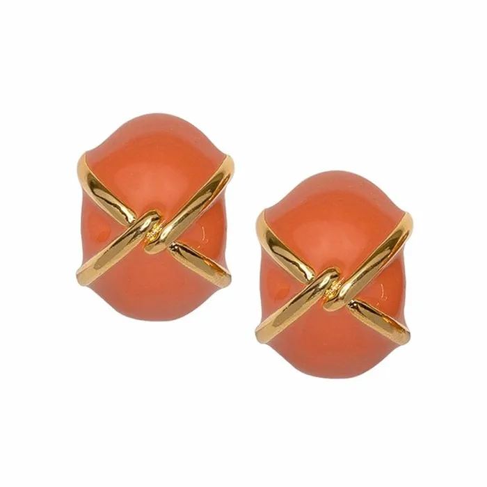Kenneth Jay Lane Light Color Earrings Women 034X034 Coral Button Clip Earring Kenneth Jay Lane Light Color Earrings Women 034X034 Coral Button Clip Earring
