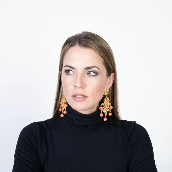 Kenneth Jay Lane Light Color Earrings Women Filagree and Coral Drop Clip Earring