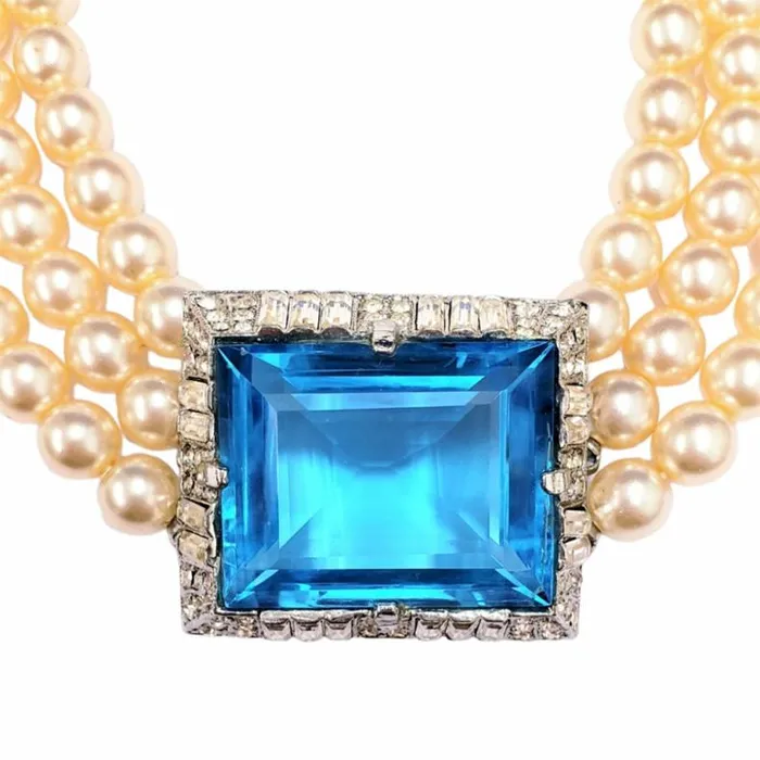 Kenneth Jay Lane Light Color Gem Necklaces Women Vintage Cultura Pearl Necklace With Aqua Stone Center Kenneth Jay Lane Light Color Gem Necklaces Women Vintage Cultura Pearl Necklace With Aqua Stone Center