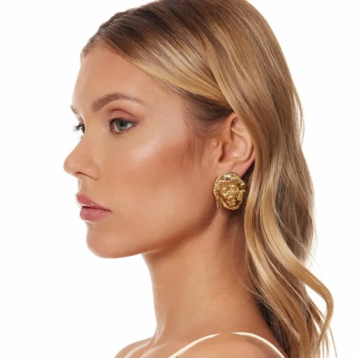 Kenneth Jay Lane Metallic Finish Earrings Women Gold Lion Head Clip Earrings Kenneth Jay Lane Metallic Finish Earrings Women Gold Lion Head Clip Earrings