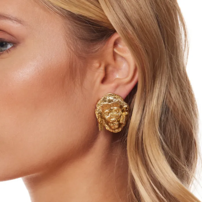 Kenneth Jay Lane Metallic Finish Earrings Women Gold Lion Head Clip Earrings Kenneth Jay Lane Metallic Finish Earrings Women Gold Lion Head Clip Earrings