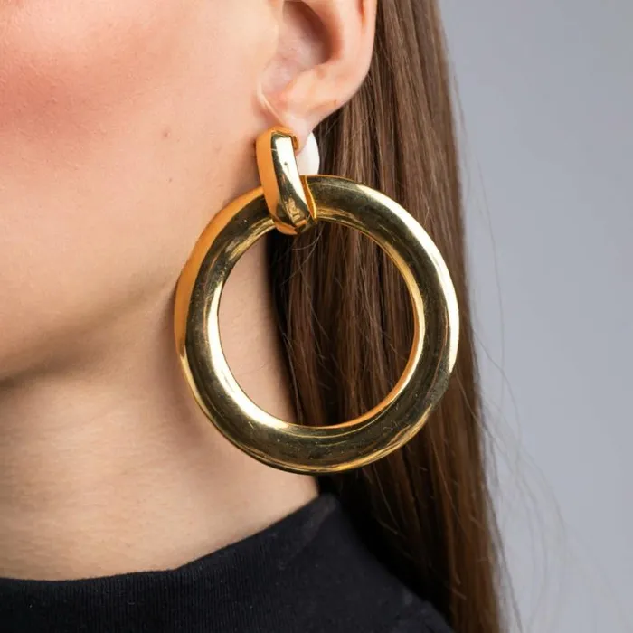 Kenneth Jay Lane Metallic Finish Earrings Women OverSized Doorknocker Hoop Clip Earrings Kenneth Jay Lane Metallic Finish Earrings Women OverSized Doorknocker Hoop Clip Earrings