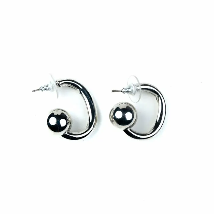 Kenneth Jay Lane Metallic Finish Earrings Women Silver Hoop With Ball End Post Earrings Kenneth Jay Lane Metallic Finish Earrings Women Silver Hoop With Ball End Post Earrings