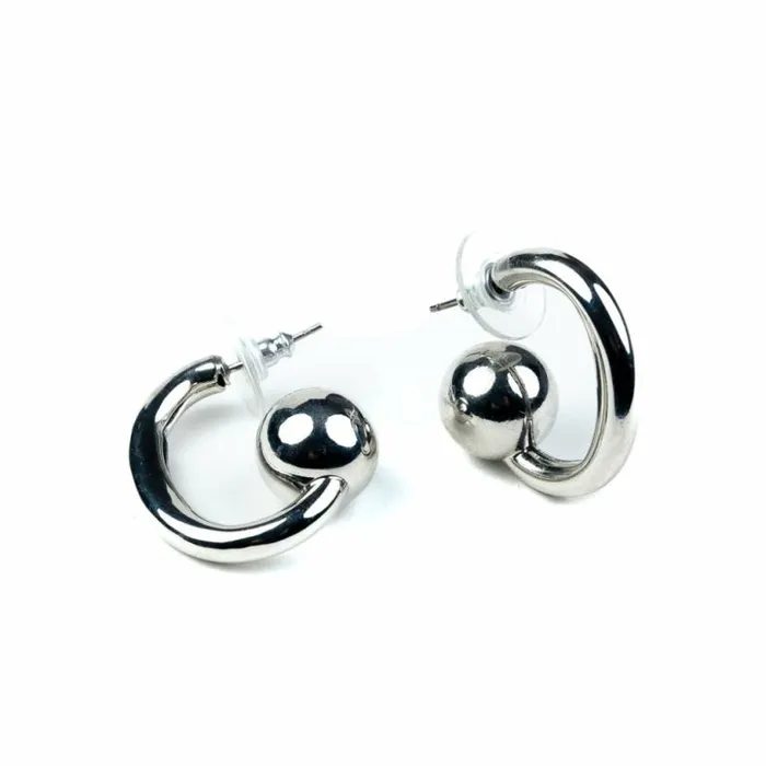 Kenneth Jay Lane Metallic Finish Earrings Women Silver Hoop With Ball End Post Earrings Kenneth Jay Lane Metallic Finish Earrings Women Silver Hoop With Ball End Post Earrings