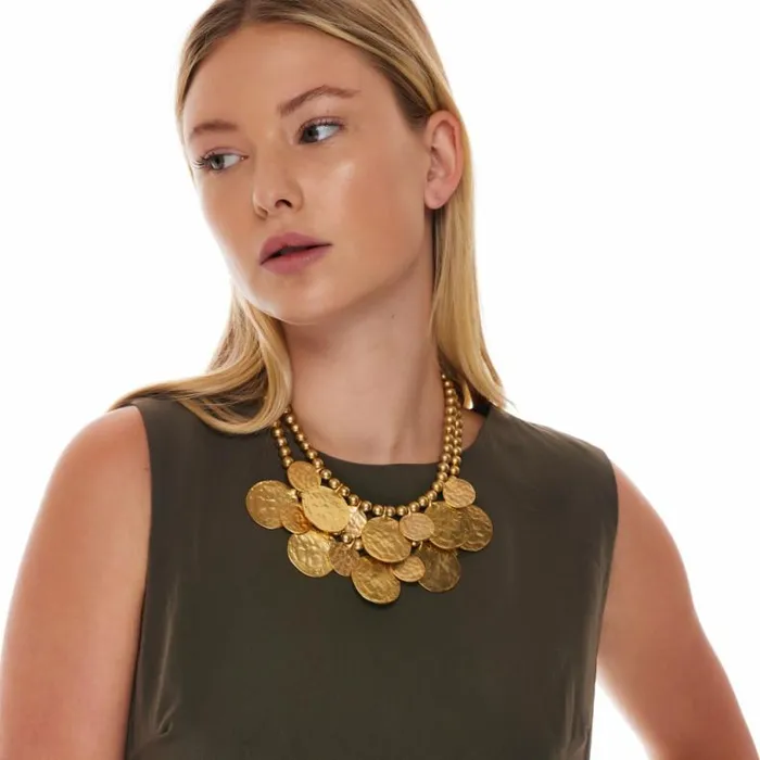 Kenneth Jay Lane Metallic Finish Necklaces Women Satin Gold Coin Necklace