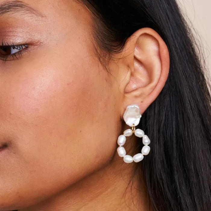 Kenneth Jay Lane Pearl Earrings Women Freshwater Pearl Hoop Pierced Earrings