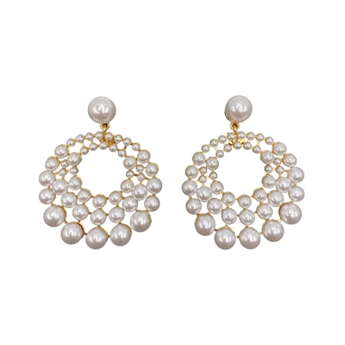 Kenneth Jay Lane Pearl Earrings Women Gold And White Pearl Cluster Circle Earrings