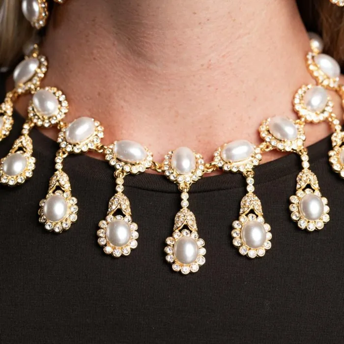 Kenneth Jay Lane Pearl Necklaces Women Cultura Pearl And Cabochon Drop Necklace