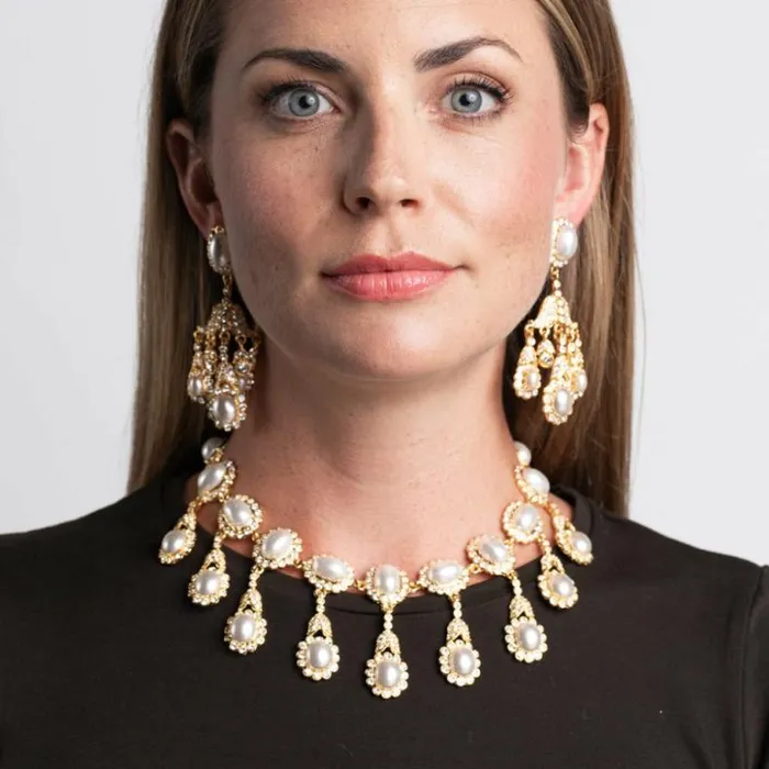 Kenneth Jay Lane Pearl Necklaces Women Cultura Pearl And Cabochon Drop Necklace