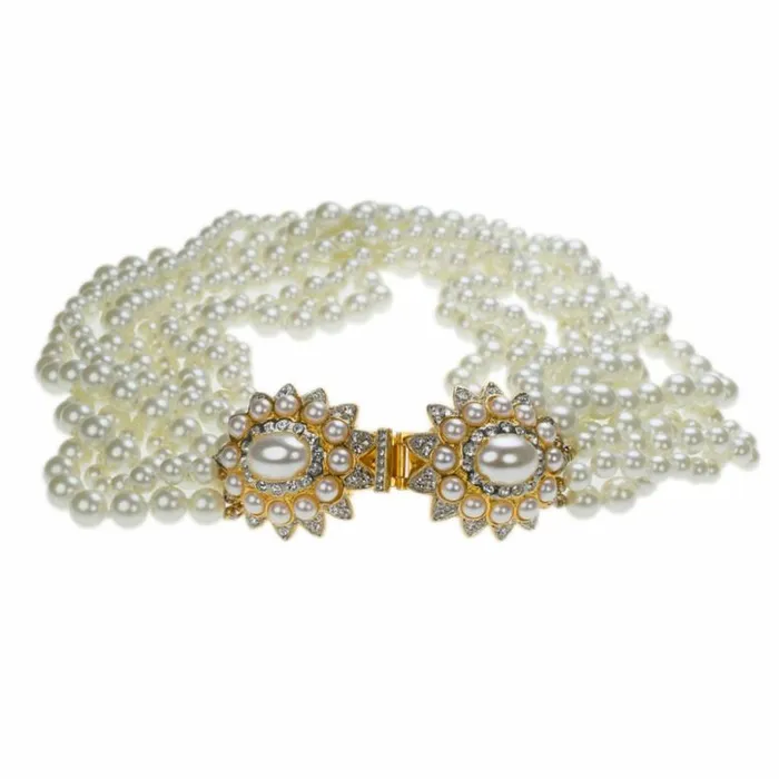 Kenneth Jay Lane Pearl Necklaces Women White Pearl Necklace With Flower Clasp Kenneth Jay Lane Pearl Necklaces Women White Pearl Necklace With Flower Clasp