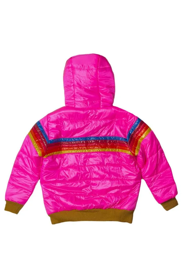 Kids Outerwear Aviator Nation 5 Stripe Trekker Jacket 8211 Glossy Neon Pink