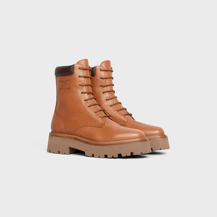 LaceUp Boot With Triomphe Celine Bulky In Calfskin Tan Women CELINE BOOTS AND ANKLE BOOTS