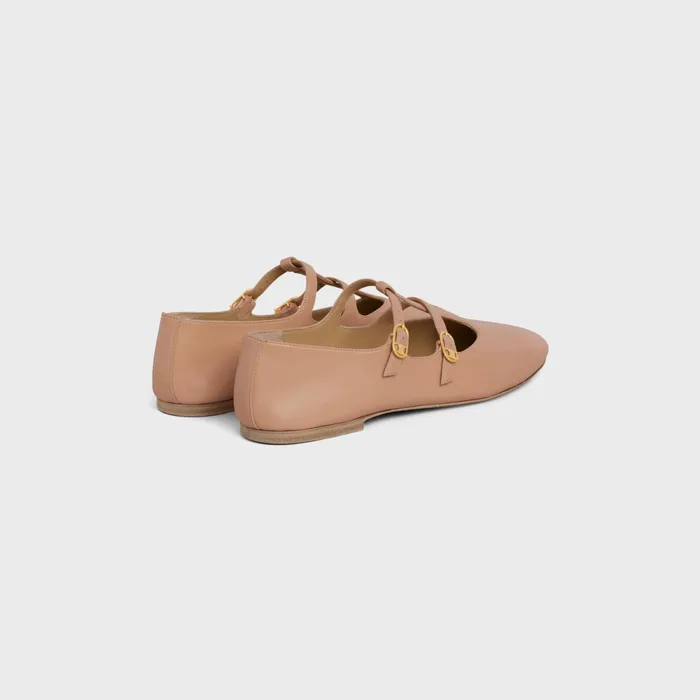Les Ballerines Celine Double Strap Mary Jane In Lambskin Beige Rose Women CELINE LOAFERS AND FLATS