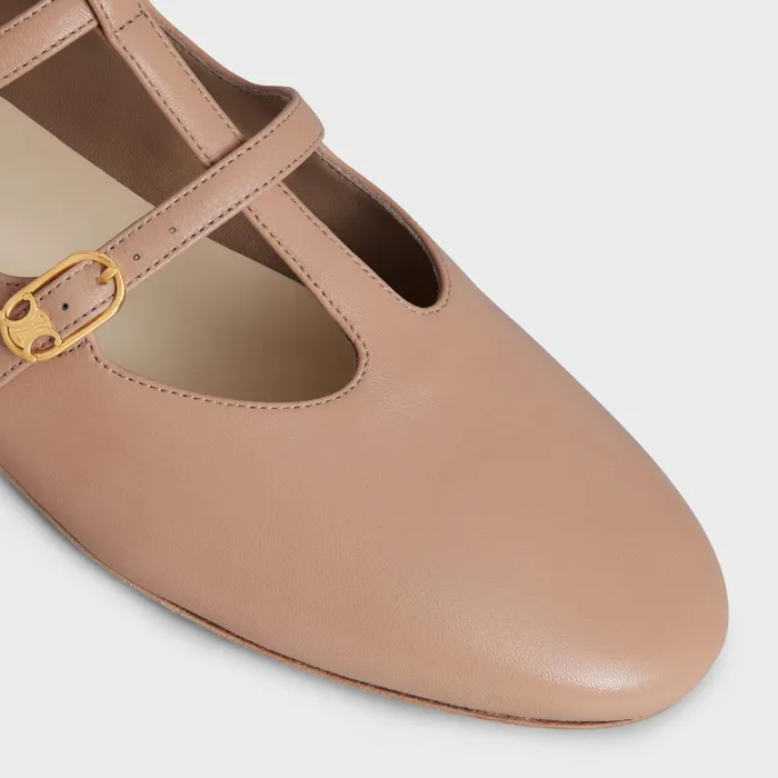 Les Ballerines Celine Double Strap Mary Jane In Lambskin Beige Rose Women CELINE LOAFERS AND FLATS