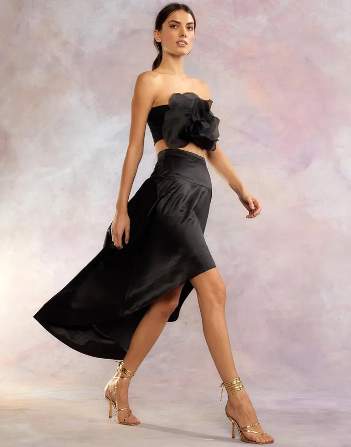 Livia Satin Skirt 8211 Black Women Cynthia Rowley Bottoms