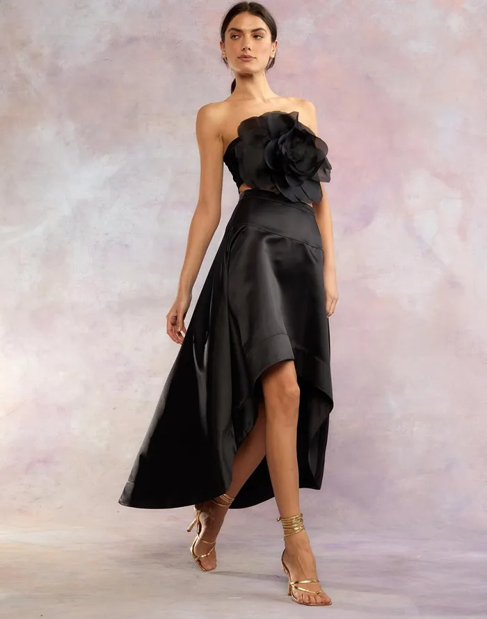 Livia Satin Skirt 8211 Black Women Cynthia Rowley Bottoms