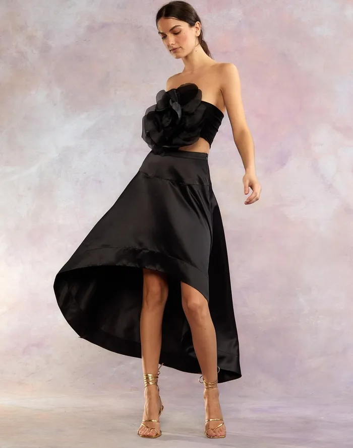 Livia Satin Skirt 8211 Black Women Cynthia Rowley Bottoms