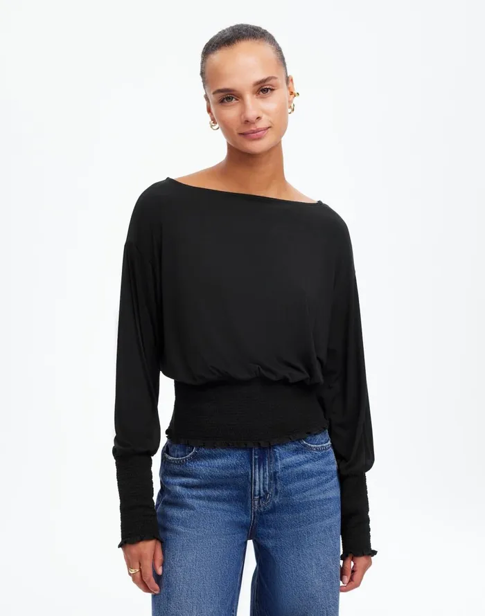 Madewell Cinched LongSleeve Top Jet Black Women Tees