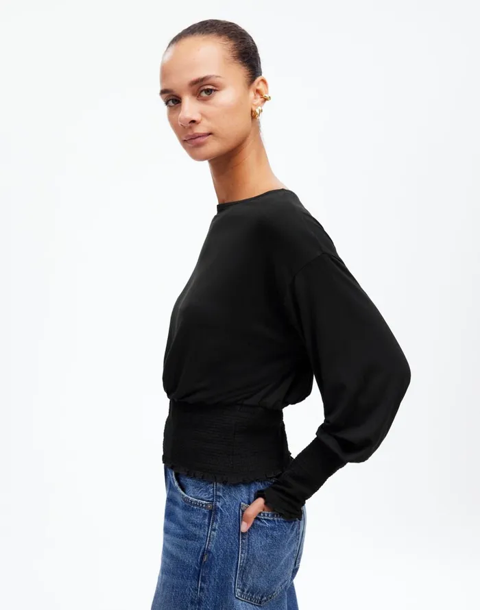 Madewell Cinched LongSleeve Top Jet Black Women Tees