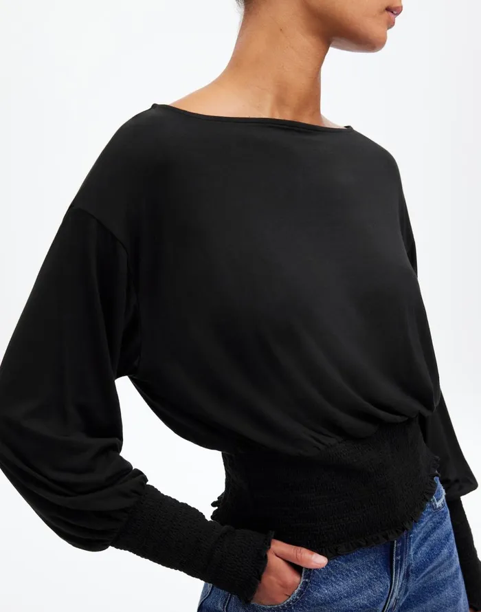 Madewell Cinched LongSleeve Top Jet Black Women Tees
