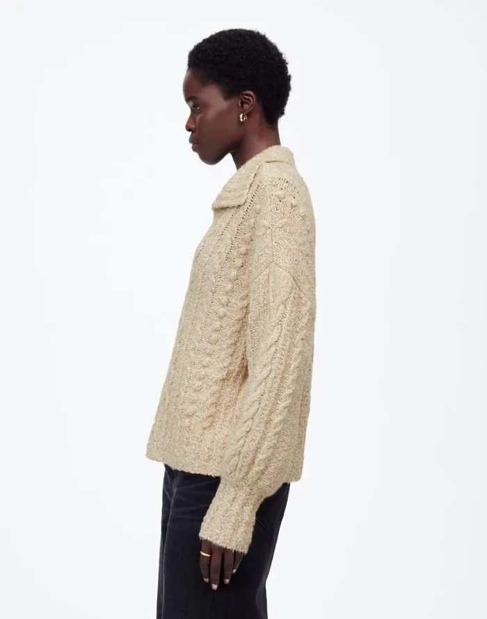 Madewell CottonMerino Wool Blend CableKnit Sweater Sand Women Sweaters