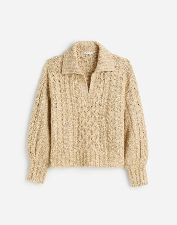 Madewell CottonMerino Wool Blend CableKnit Sweater Sand Women Sweaters