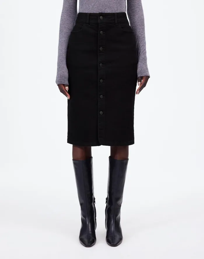 Madewell Denim ButtonFront Midi Skirt In Clean Black Wash Clean Black Wash Women Skirts