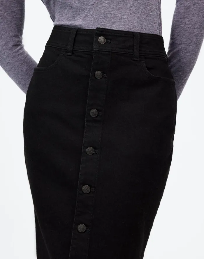 Madewell Denim ButtonFront Midi Skirt In Clean Black Wash Clean Black Wash Women Skirts