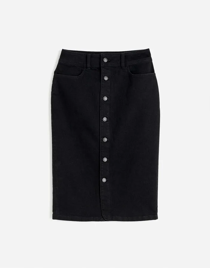 Madewell Denim ButtonFront Midi Skirt In Clean Black Wash Clean Black Wash Women Skirts