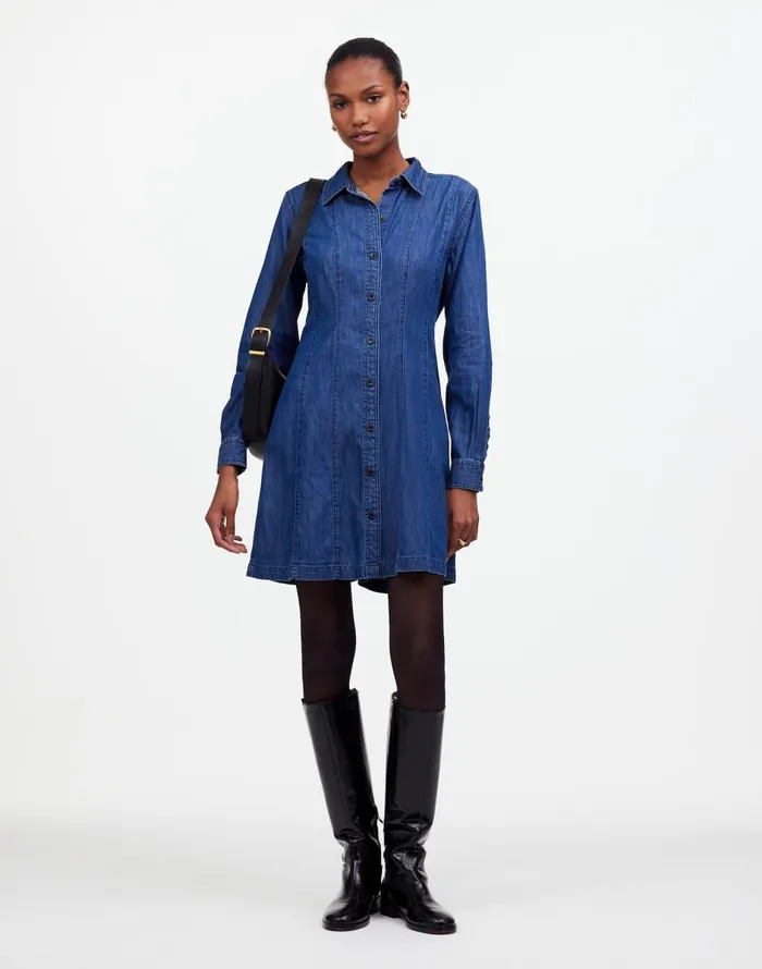 Madewell Denim Seamed Mini Dress In Clearfield Wash Clearfield Wash Women Dresses