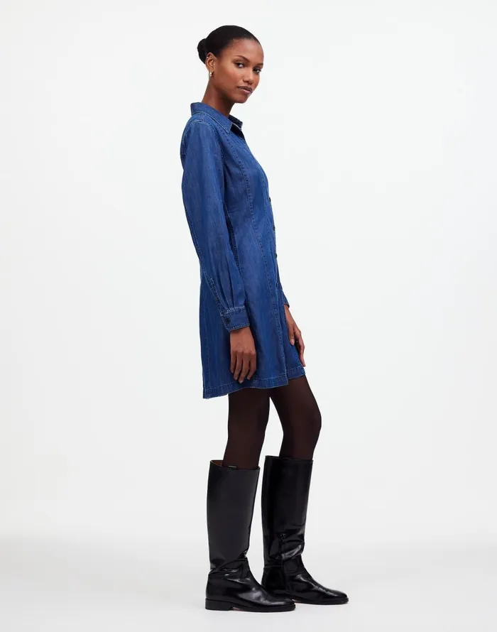 Madewell Denim Seamed Mini Dress In Clearfield Wash Clearfield Wash Women Dresses