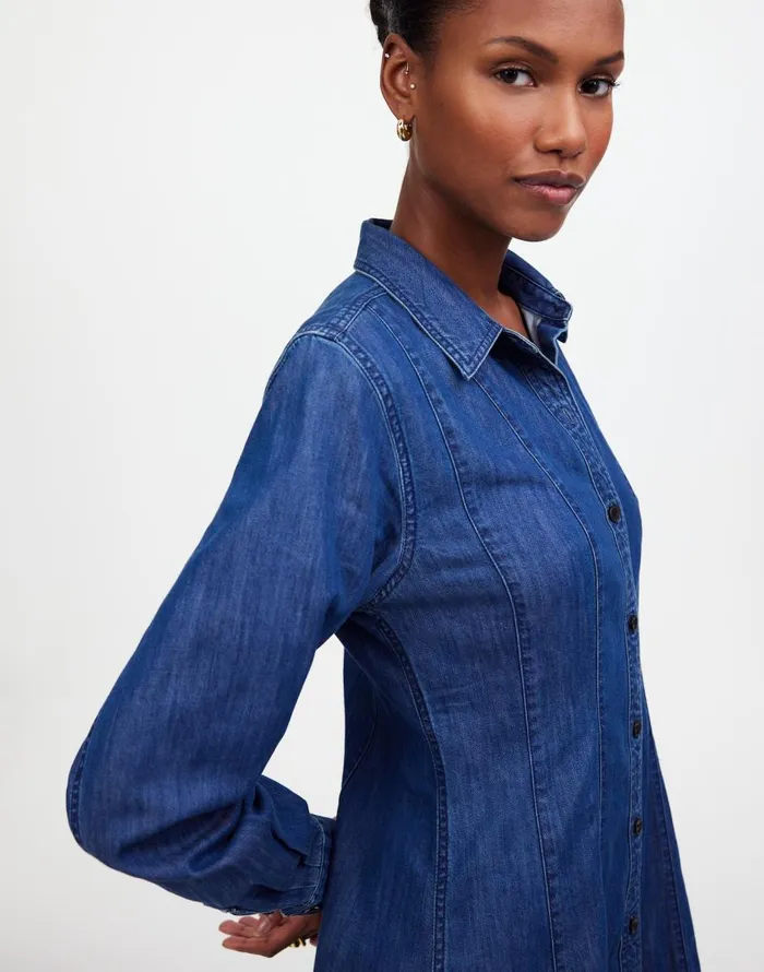 Madewell Denim Seamed Mini Dress In Clearfield Wash Clearfield Wash Women Dresses