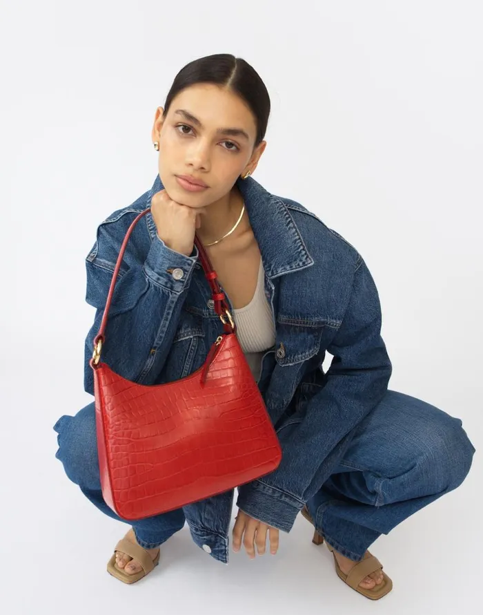 Madewell Hyer Goods Luxe Medium Shoulder Bag White True Red Women Bags