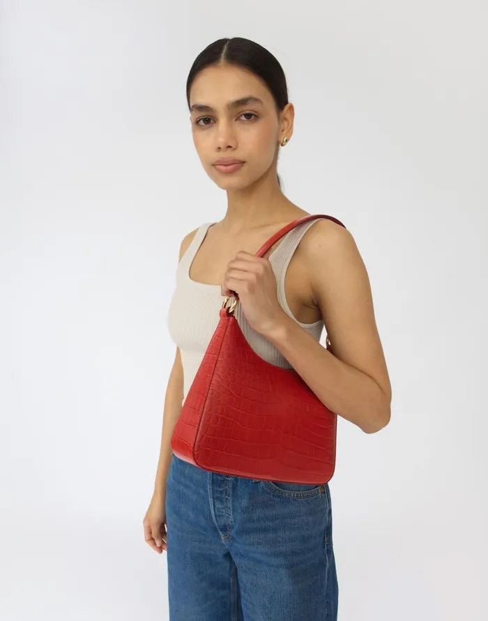 Madewell Hyer Goods Luxe Medium Shoulder Bag White True Red Women Bags